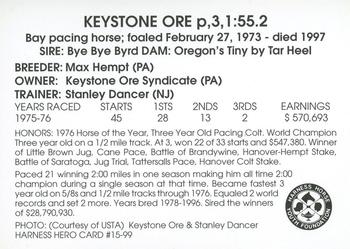 1999 Harness Heroes #15 Keystone Ore Back